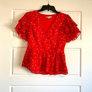 Madewell Red Floral Short Sleeve Blouse